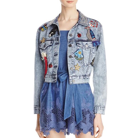 Alice + Olivia Jackets & Blazers - Alice + Olivia Chloe Embellished Cropped Denim Jacket Embroidered Size Medium